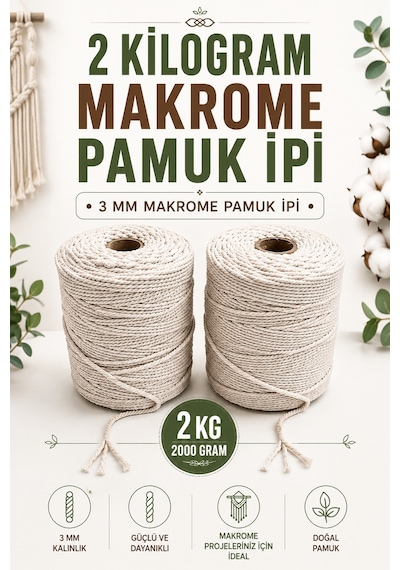 2 Kg 5 Mm 3 Büküm Makrome İpi 300 Metre