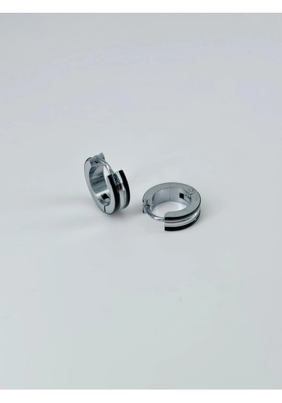 Rodyum Ve Siyah Çelik Erkek Küpe Çap 9 Mm Kalınlık 4 Mm - Ekp0006