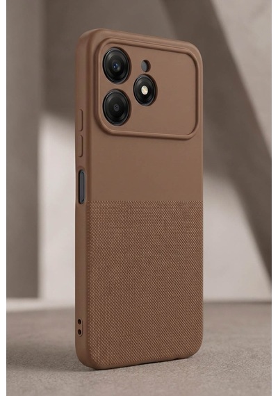 Tecno Spark 40 Uyumlu Kamera Korumalı Silikon Telefon Kılıfı Darbe Emici İçi Kadife Tırtıklı Kaymaz Yüzeyli Yumuşak Kılıf-54281 Kahverengi