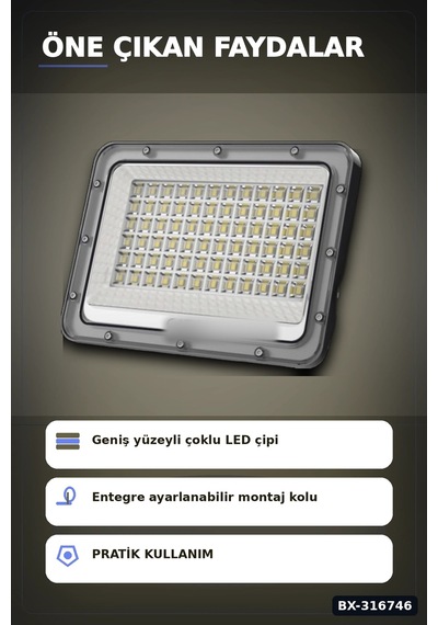 Led Projektör 100w 3200k Gün Işığı Ip64 Dış Mekan Aydınlatması 8200 Lümen 1 Adet Bx-316746