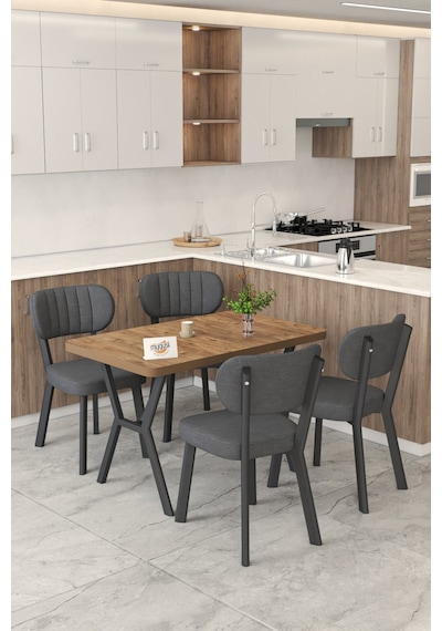 Gnr 70x110cm Sabit Atlantik Mutfak Masası Takımı, Yemek Masası, 4 Modern Antrasit Sandalye Antrasit Gnr 70x110cm Sabit Atlantik Mutfak Masası Takımı, Yemek Masası, 4 Modern Antrasit Sandalye Antrasit