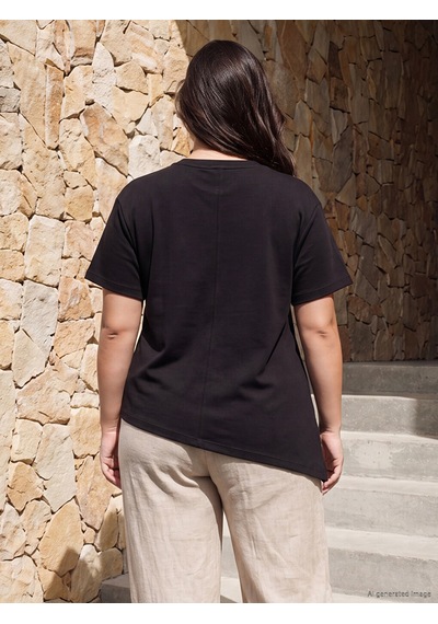 Lcw Petite Siyah Soft Touch Asimetrik Kesim Kadın Tişört