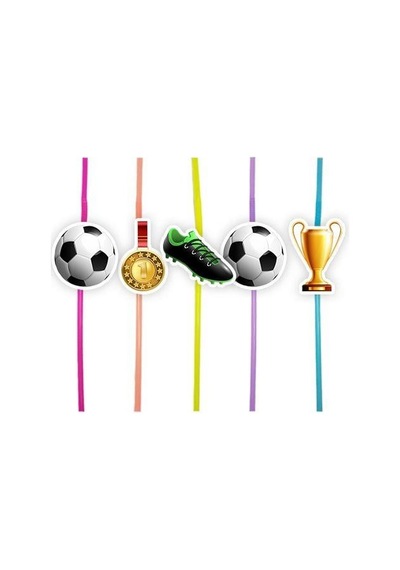 Pipet Futbol Temalı 10lu Artistik Pipet Doğum Günü Eğlenceli Parti Pipeti +3