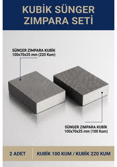 Kubik Sünger Zımpara 100 Ve 220 Kum 100x70x25 Mm 2 Adet Takoz El Zımparası