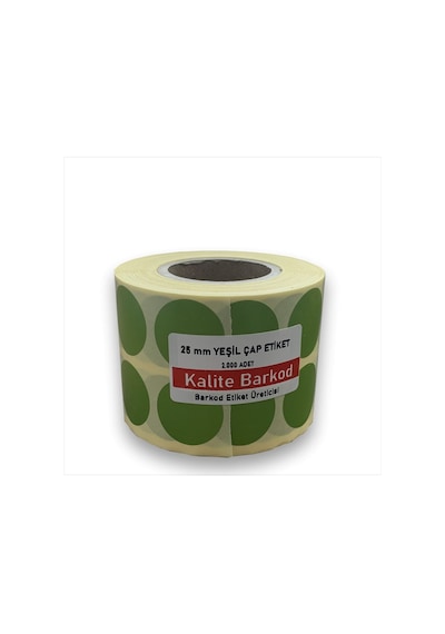 25 mm Yuvarlak Etiket | Yeşil Renkli Yapışkanlı Yuvarlak Etiekt