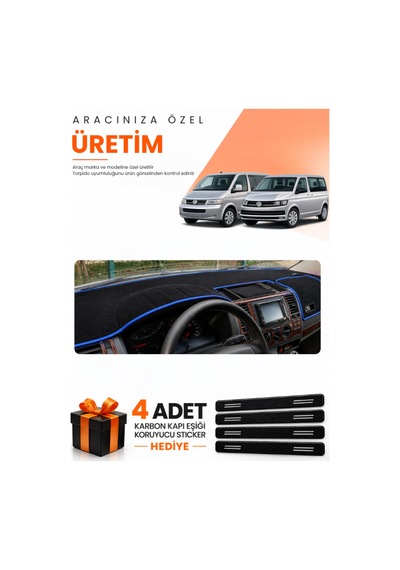 Vw Transporter T5 Tek Kapaklı 2003-2016 Uyumlu Torpido Koruma Örtüsü Oto Kılıfı - Siyah Mavi