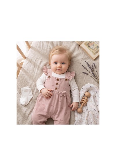 Altıntaş Baby Kız Bebek Fiyonk Desenli Tulum Krem Nar Çiçeği Krem Nar Çiçeği