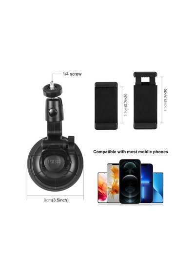 Vantuzlu Kamera Ve Telefon Tutucu Aparat 1/4 Vida Uyumlu Çok Açılı Ayarlanabilir Tripod Bağlantısı, Güçlü Vakum Tabanlı Sabitleme, Araç Cam Masa Çekim Desteği Cl45 2 Mixed