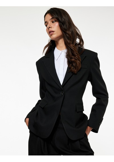 Koton Koton X Sibil Çetinkaya - Slim Fit Cepli Uzun Kollu Blazer Ceket Siyah 6wak50052pw
