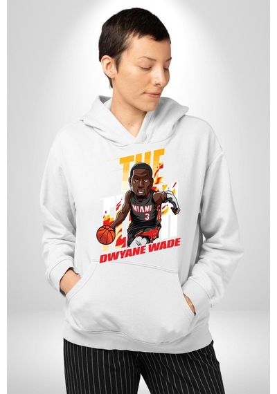 Dwyane Wade Miami Basketbol Kadın Erkek Beyaz Kapüşonlu Sweatshirt Hoodie Beyaz