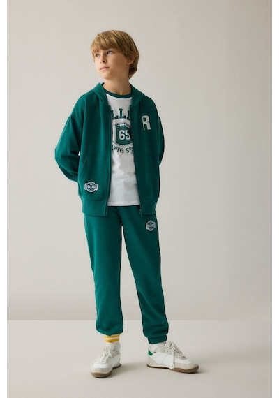 Defacto Pamuklu Regular Fıt Uzun Kollu Baskılı Kapüşonlu Cepli Fermuarlı Sweatshirt Hırka Erkek Çocuk H9848a826augn1116 Yeşil-gn1116