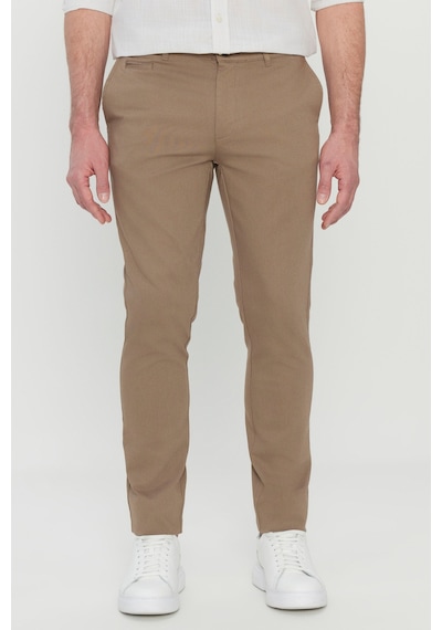 AC&Co / Altınyıldız Classics Erkek Bej Pamuklu Slim Fit Dar Kesim Armürlü Yan Cepli Esnek Casual Pantolon Bej
