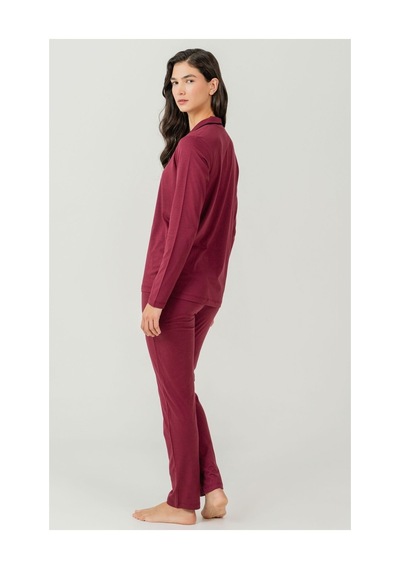 Pierre Cardin Pıercardın Bayan Yetişkin Gömlek Pijama Takımı Gül Kurusu bordo