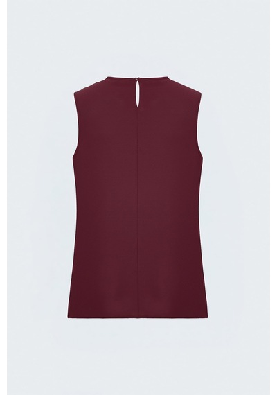 Sateen Desenli Degaje Yaka Bluz - Bordo-137847