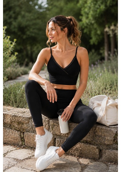 Kadın İp Askılı V Yaka Taşlı Kaşkorse Crop 6437 001