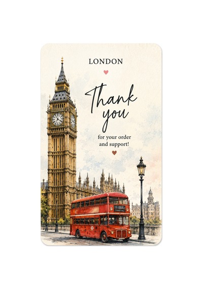 London Temalı Thank You Kartı 8x5 Cm Sipariş Teşekkür Kartı Paket Içi Not Kartı 100 Adet - Bej - 066