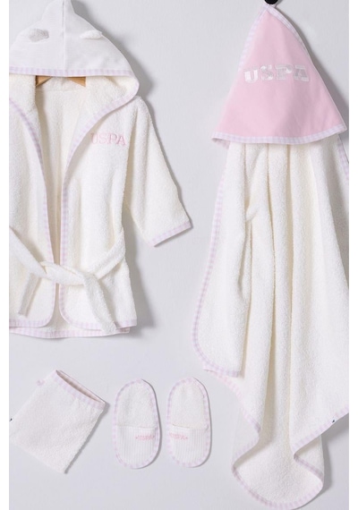 U.s. Polo Assn Kız Bebek Bornoz Set Ekru-2075 Standart