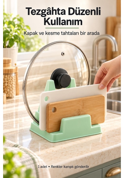 Mutfak Düzenleyici Stand Tencere Kapağı Tutucu Ve Kesme Tahtası Düzenleyici Karışık