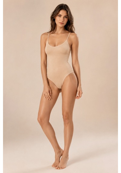 Loule Kadın Ten %95 Pamuklu İnce Askılı Alttan Kancalı Body