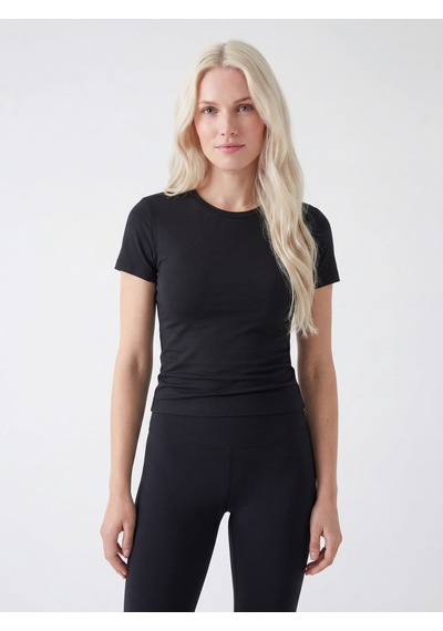 Noux Pamuk Viskon Basic Esnek Bisiklet Yaka Body Siyah