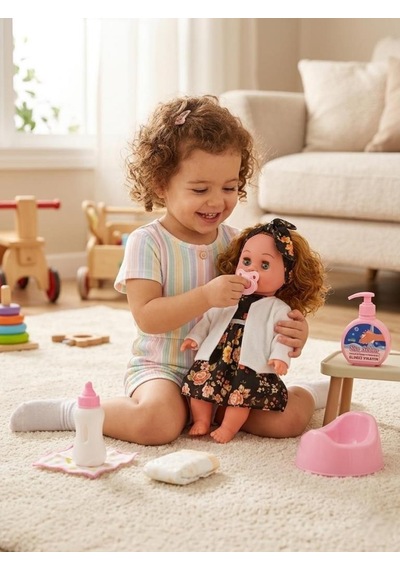 Mila Altını Islatan Bebek Seti 30 Cm Aksesuarlı Kolları Ve Kafası Et Oyuncak Bebek Beyaz