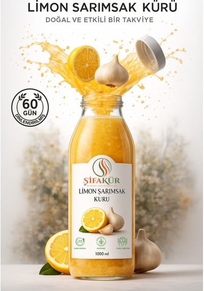 Şifakür Limon Sarımsak Kürü 60 Gün Dinlendirilmiş Doğal İçerikli Geleneksel Formül 1000ml