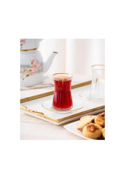12 Parça Louisa Gold Çay Seti Şeffaf Gold