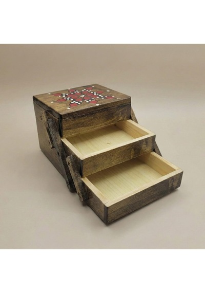 Morgen Craft Bohea Ahşap Mücevher Kutusu - %100 El Yapımı - Göknar Ağacı - 12x10x8,5 Cm Kahverengi