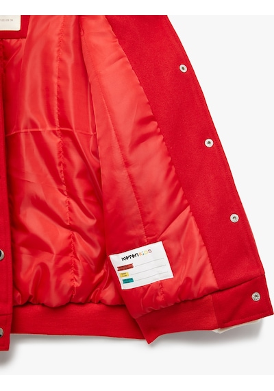 Koton Uzun Kollu Aplike Detaylı Oversize Bomber Okul Ceketi Kırmızı 6wkg20002ak Kırmızı