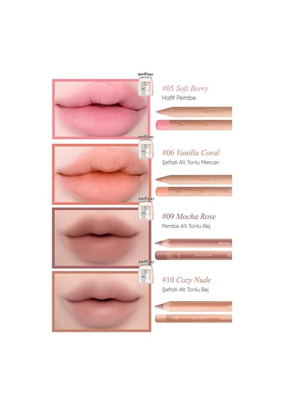 Kremsi Formüle Sahip Dudak Kalemi Ve Kalemtıraş Seti Velvet Lip Pencil Set 12 Blush Pink