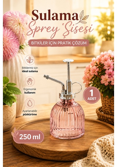 Perotti 15731 Pembe Vintage Cam Bitki Sulama Şişesi Sprey Şişe