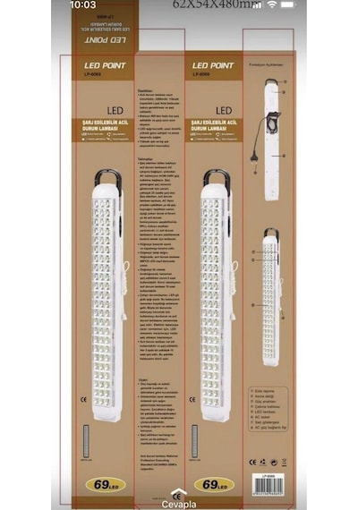 Ledpoint Lp-6069 Akülü 69 Led Şarjlı Işıldak Çok Renkli