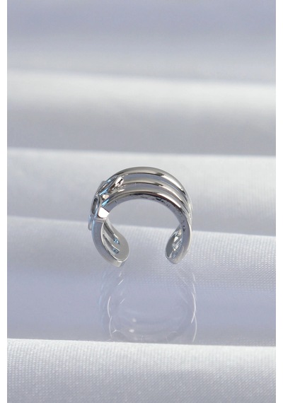 Pirinç Gümüş Renk Yonca Earcuff Küpe 5886 Çok Renkli