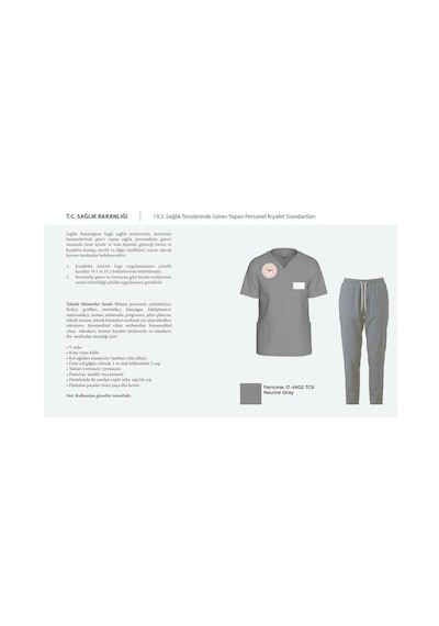 Unisex Gri Teknik Hizmetler Scrubs Üniforma Takım Neutral Gray Sağlık Bakanlığı Yeni Yön.uygun Gri