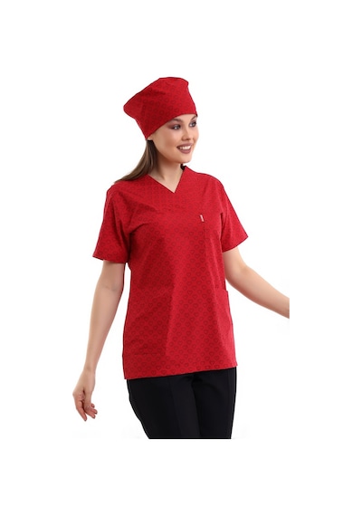 Zarf Yaka Desenli Üst - 5308 Kırmızı Küçük Kalp-6409