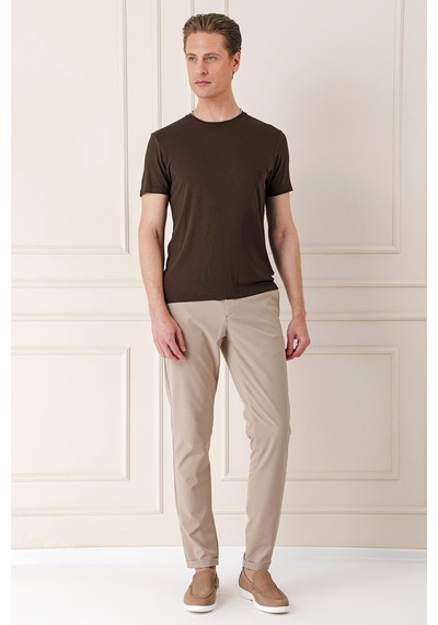 Efor Slim Fit Bisiklet Yaka Düz Pamuklu Kahverengi Tişört Ts 823 Kahverengi