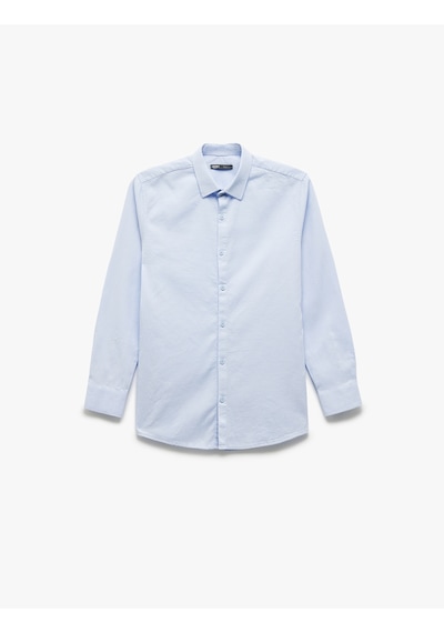 Koton Pamuklu Slim Fit Uzun Kollu İtalyan Yaka Gömlek Mavi 5sam60124hw Mavi