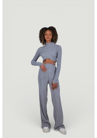 Holly Lolly Balıkçı Yaka Crop Model Parmak Geçirmeli Feels Kazak Gri