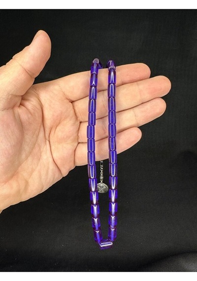 Sevgiliye Özel Hediye Ateş Kehribar Tesbih Lacivert Renkli Kesme Kesim 10,5mmx6,5mm H-1657.