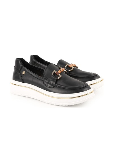 Mamma Mia Mammamia Kadın Hakiki Deri Comfort Sneaker Kalın Taban Bağcıklı Günlük Ayakkabı Siyah