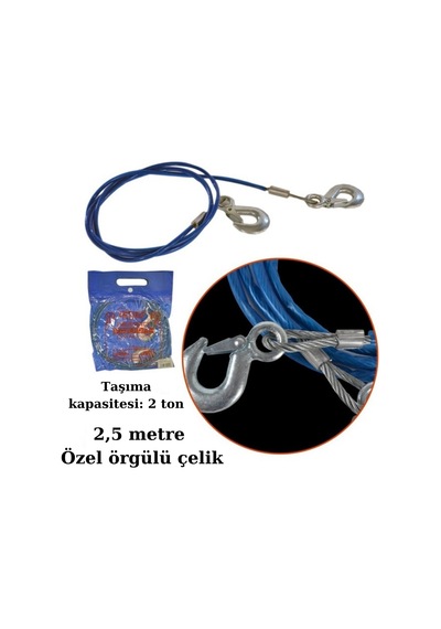 Carub BR1720502 Çelik İzoleli Çekme Halatı 2.5 M 2 Ton