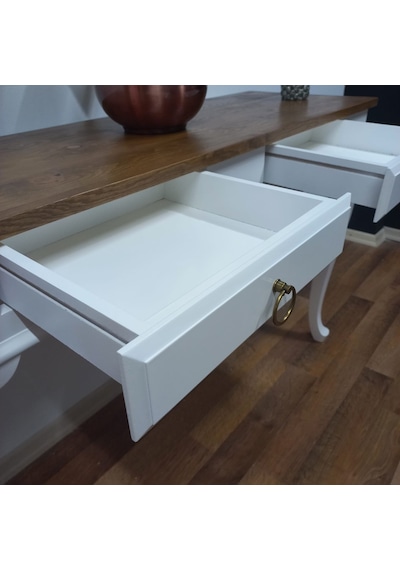 Roys Ahşap 120 Cm Çekmeceli Beyaz Ceviz Dresuar Ahşap