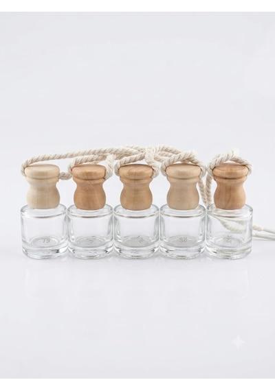 Ahşap Kapaklı Boş Cam Silindir Oto Kokusu Şişeleri, 8 Ml, 5 Adet, Yeniden Kullanılabilir, Esans Depolama İçin 50 x 22