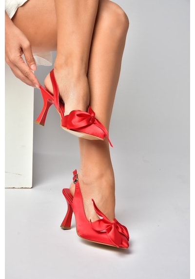 Fox Shoes K922164804 Kırmızı Saten Kumaş İnce Topuklu Kadın Ayakkabı