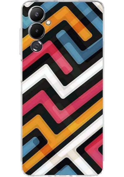 Tecno Pova 4 Uyumlu Kamera Korumalı Labirent Grafiti Tasarımlı Şeffaf Silikon Kılıf Şeffaf