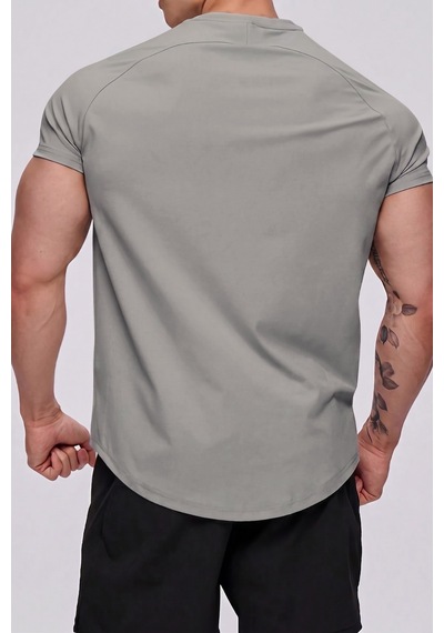 Genius Store Erkek Spor Tişört Running Sports Gym Reglan Oval Kesim Penye T-shirt Ovalt-shirt Gri