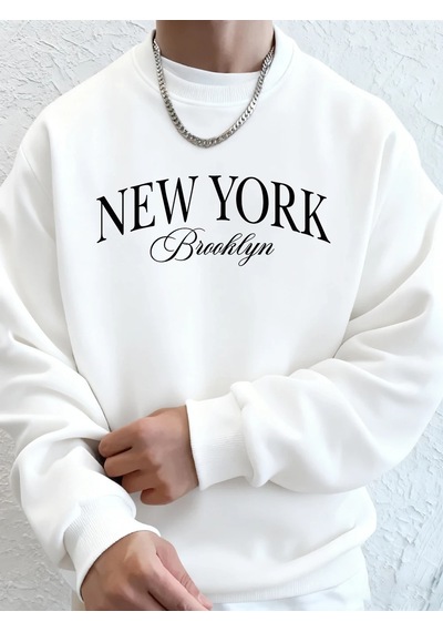 Startmore Tarzsokak New York Mektup Brooklyn Baskı Erkekler Tişörtü Kış Polar Sıcak Hoodie Kore Gevşek Bisiklet Y Beyaz