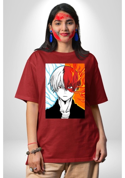 My Hero Academia Boku Anime Pamuklu Bisiklet Yaka Unisex Oversize Boyfriend Dijital Baskılı Kırmızı T-shirt Kırmızı