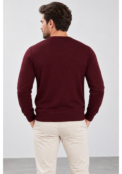 Sabri Özel Erkek Kabartma Dokulu Bisiklet Yaka Triko Kazak S25 W22ct057-bordo