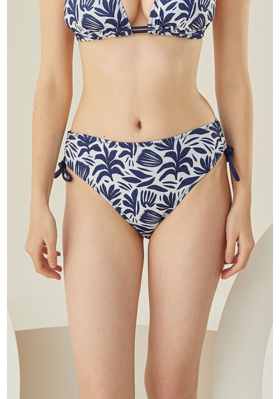 Loya Kadın Lacivert Yaprak Desen Yandan İpli Tek Alt Bikini Lacivert